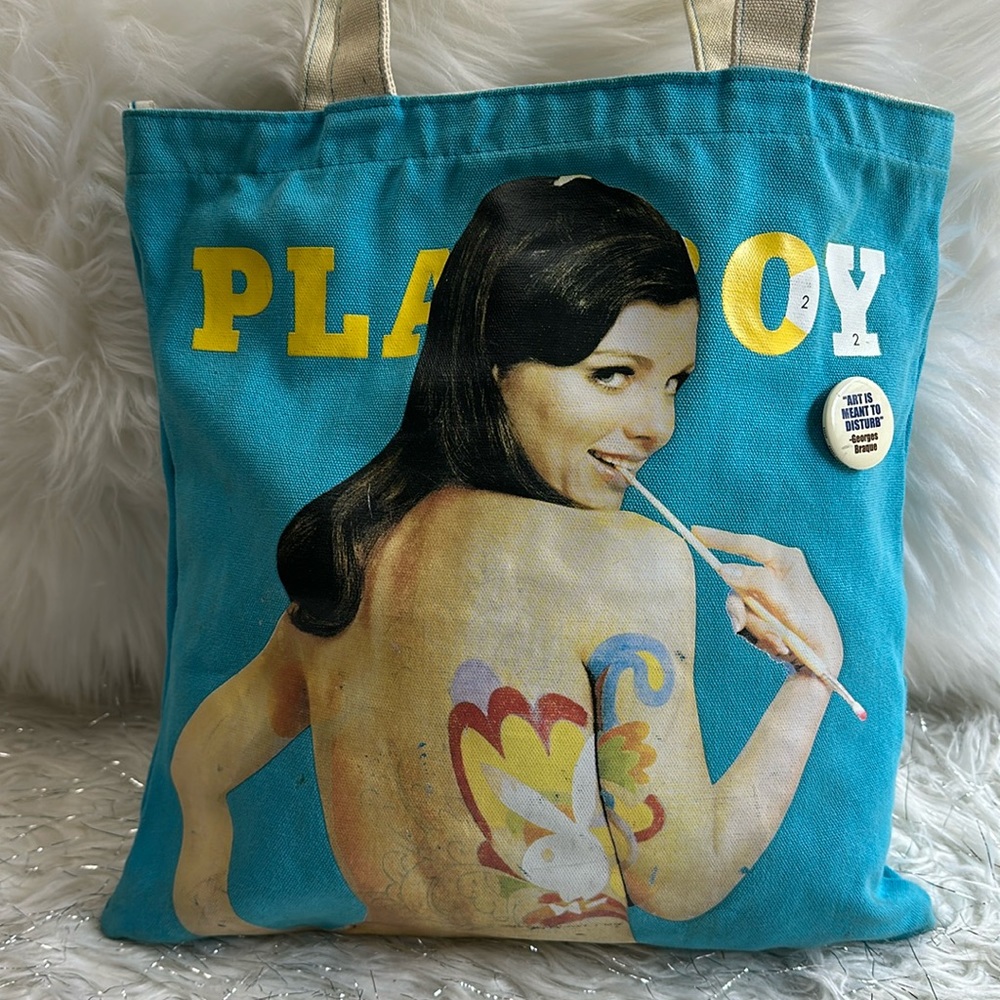 Rare Vintage playboy art painting girl tote with pin